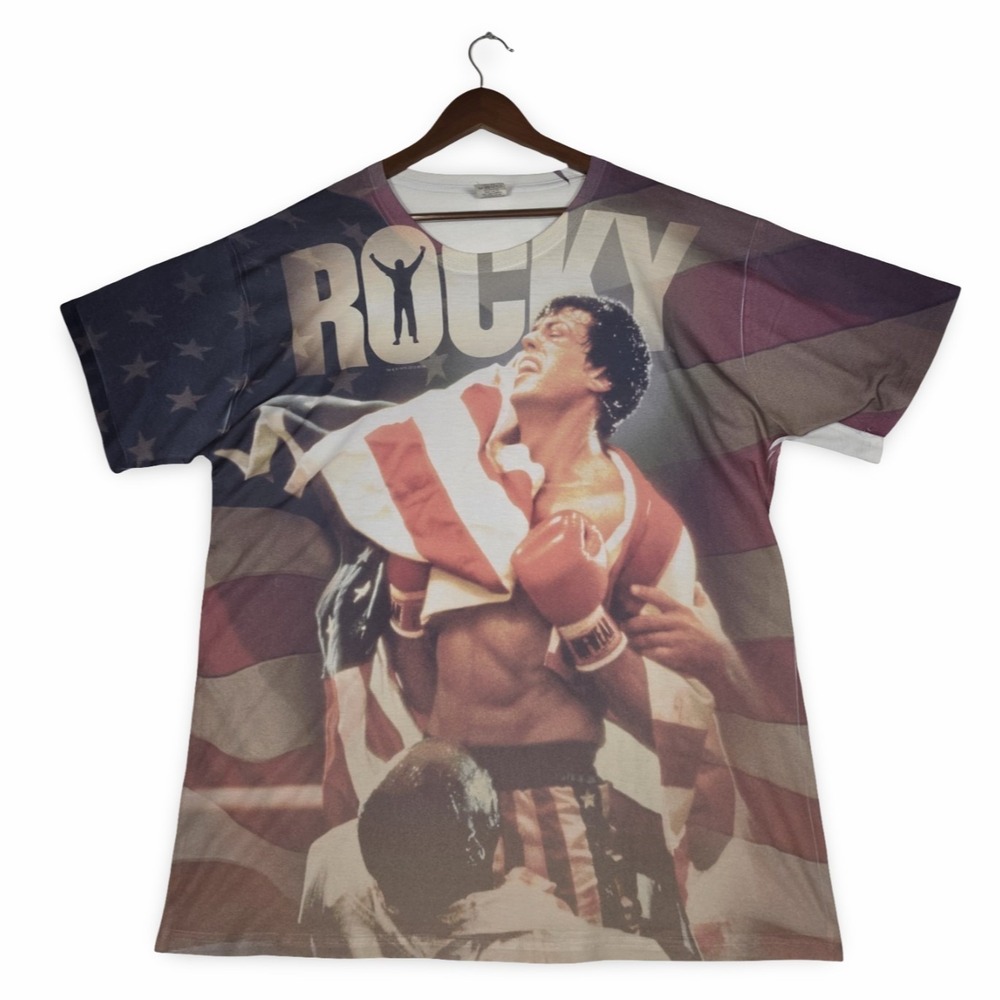 Rocky Balboa American Flag All Over Print T-Shirt Mens XXL Stallone‎ Movie 2013